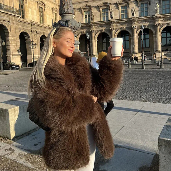 Damen Flauschige Felljacke mit weitem Schnitt Drune