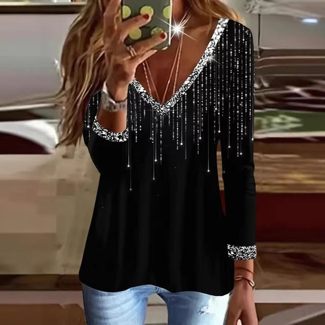 Damen Glitzernder V-Ausschnitt Pullover mit eleganten Strassdetails Drune
