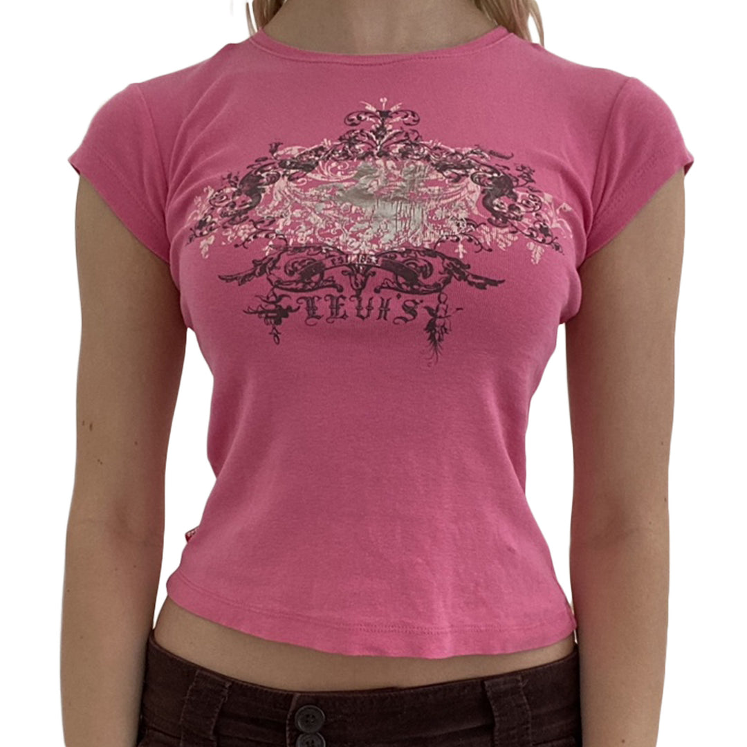 Damen lässiges Grafik-Crop-Top mit Rundhals-Ausschnitt Drune