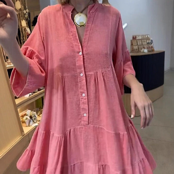 Damen Hemdblusenkleid mit voluminösen Rüschendetails Drune