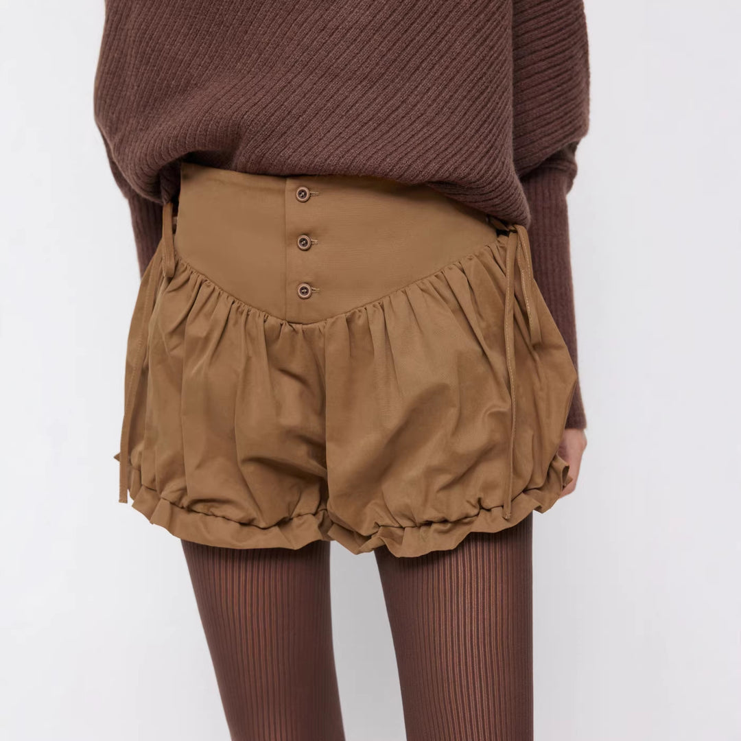 Damen modische Rüschen-Shorts mit hohen Bund und verstellbaren Kordeln Drune