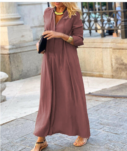 Damen Luftiges Maxikleid mit eleganter Knopfdetail Drune