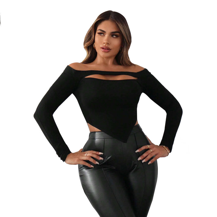 Damen Off-Shoulder-Top mit kontrastierenden Cut-Out-Details und figurbetonter Silhouette Drune