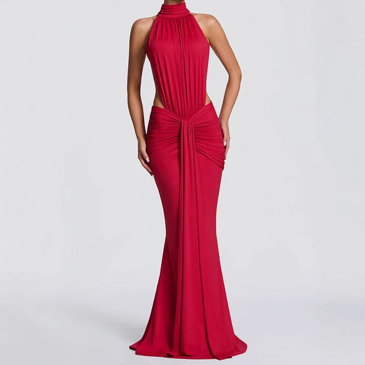 Damen Elegantes Maxikleid mit drapiertem Vorderteil und hochgeschlossenem Design Drune