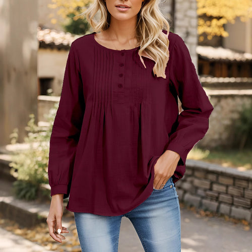 Damen Bluse mit Falten und Knopfleiste Drune