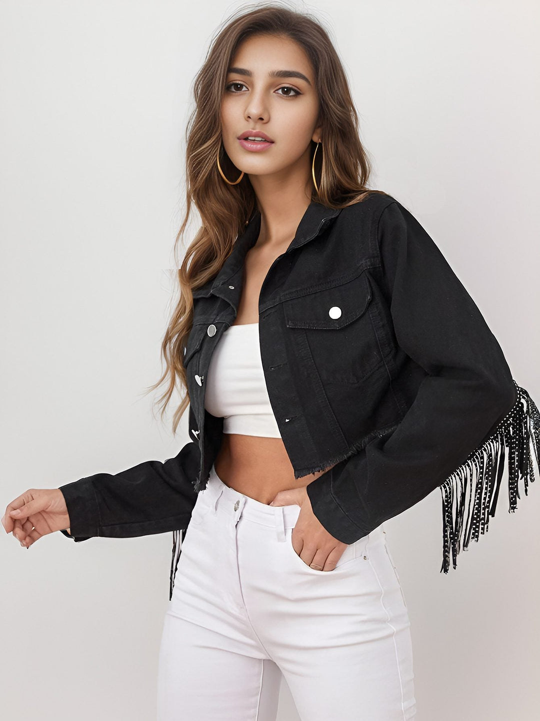 Drune | Fransen Denimjacke - Edgy Western Stil - Baumwollmischung - Freizeitaktivitäten