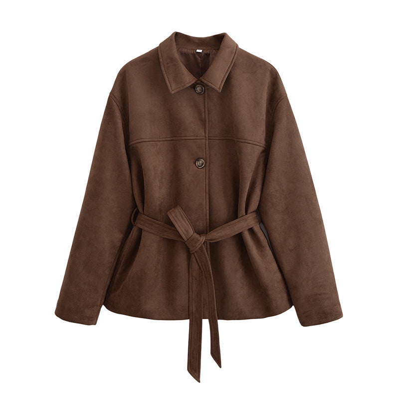 Damen modische Overshirt-Jacke mit Gürtel Drune