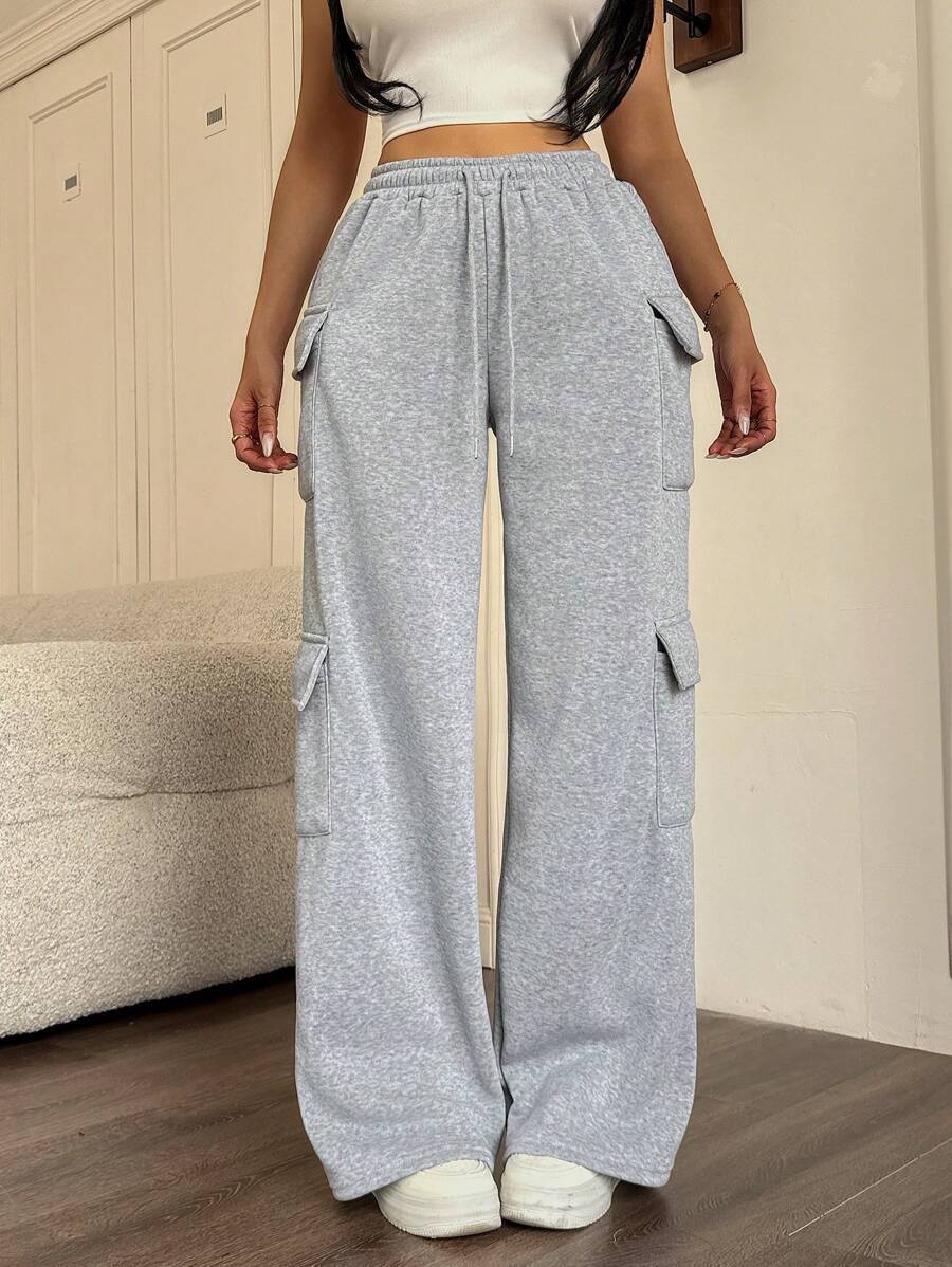 Damen lässige Cargo-Hose mit weitem Bein und praktischen Taschen Drune