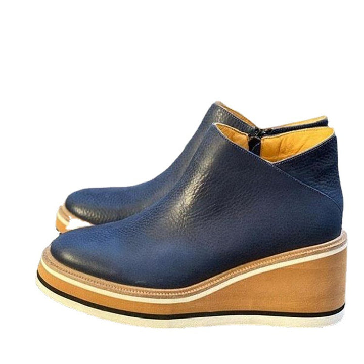 Damen nan Keilabsatz-Stiefelette aus vollnarbigem Leder mit ergonomischer Plateausohle und innenliegendem Reißverschluss Drune