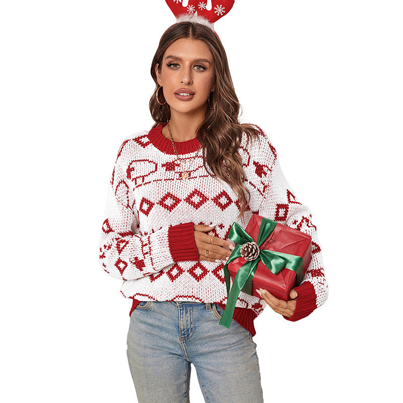 Damen gemütlicher Strickpullover mit festlichem Mustermix und weiten Ärmeln Drune