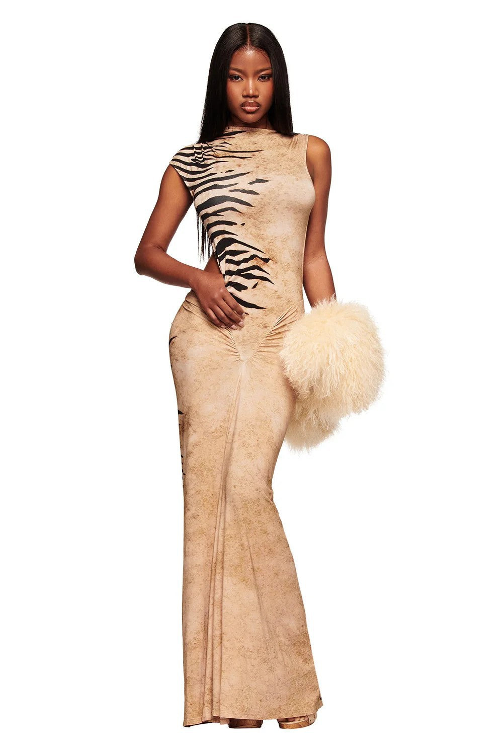 Damen Elegantes Maxikleid mit asymmetrischem Schnitt und Tiermotiv Drune