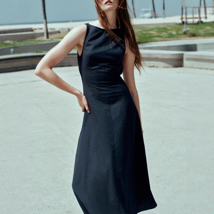 Damen Skaterkleid mit hohem Halsausschnitt und seitlichen Schlitzen Drune