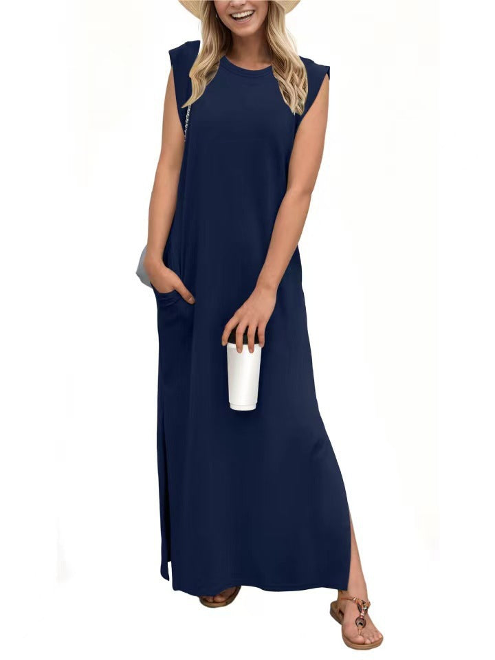 Damen Maxikleid mit modernen Schulterdetails und fließendem Schnitt Drune