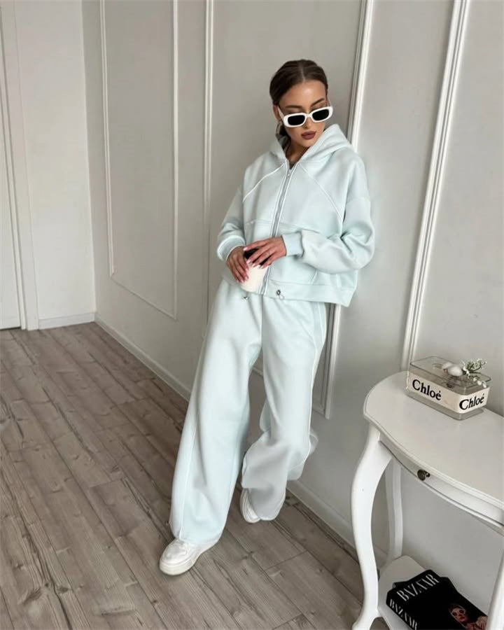 Damen nan Kapuzenjacke und weite Jogginghose Set mit kontrastnähten Drune