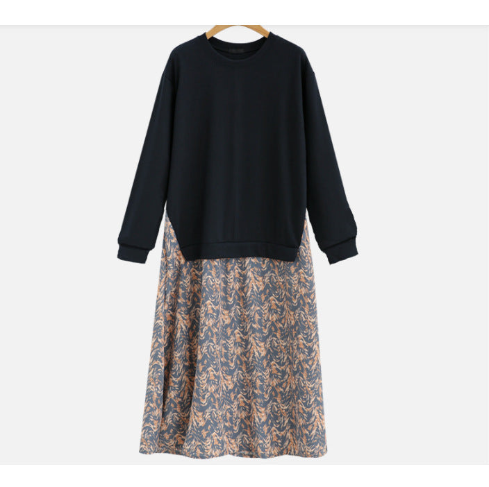 Damen nan lässiges Lagenkleid mit Sweatshirtoberteil und bedrucktem Midirock Drune