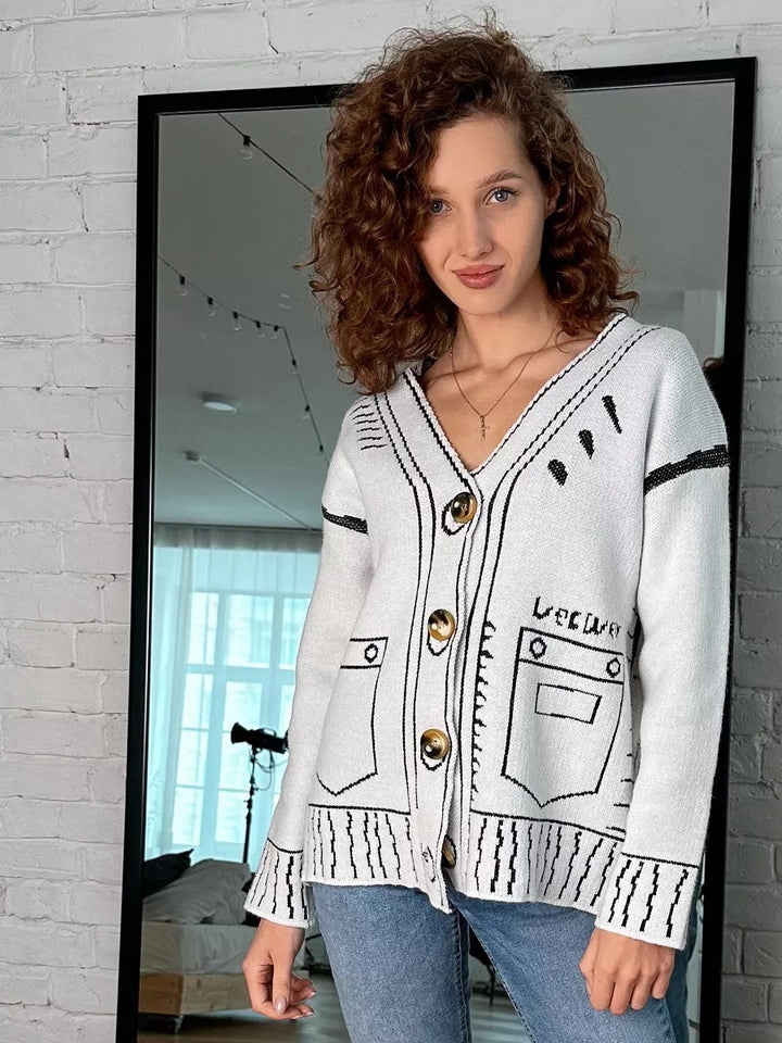 Damen modische Strickjacke mit asymmetrischem Design und dekorativen Knöpfen Drune