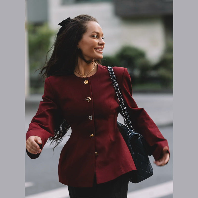 Damen Modischer Blazer mit tailliertem Schnitt und eleganten Knopfdetails Drune