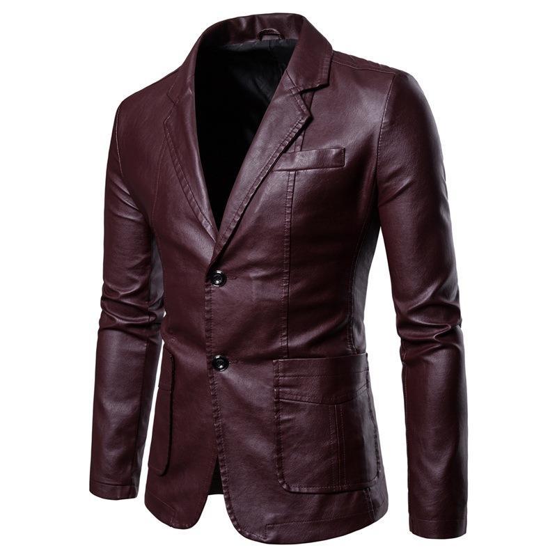 Herren nan schlanker Lederblazer mit Reverskragen und aufgesetzten Taschen Drune