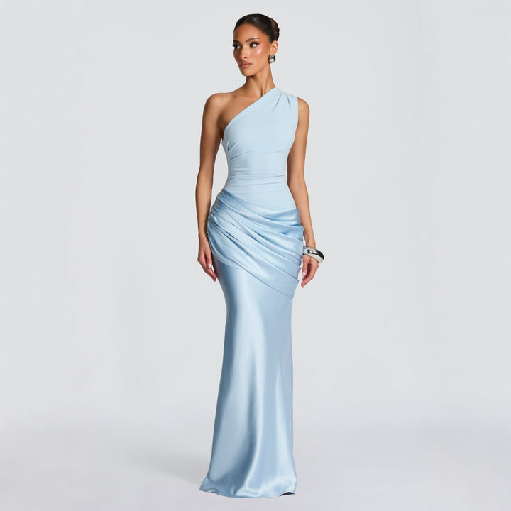 Damen Elegantes Abendkleid mit Off-Shoulder-Design und Fließendem Cape Drune