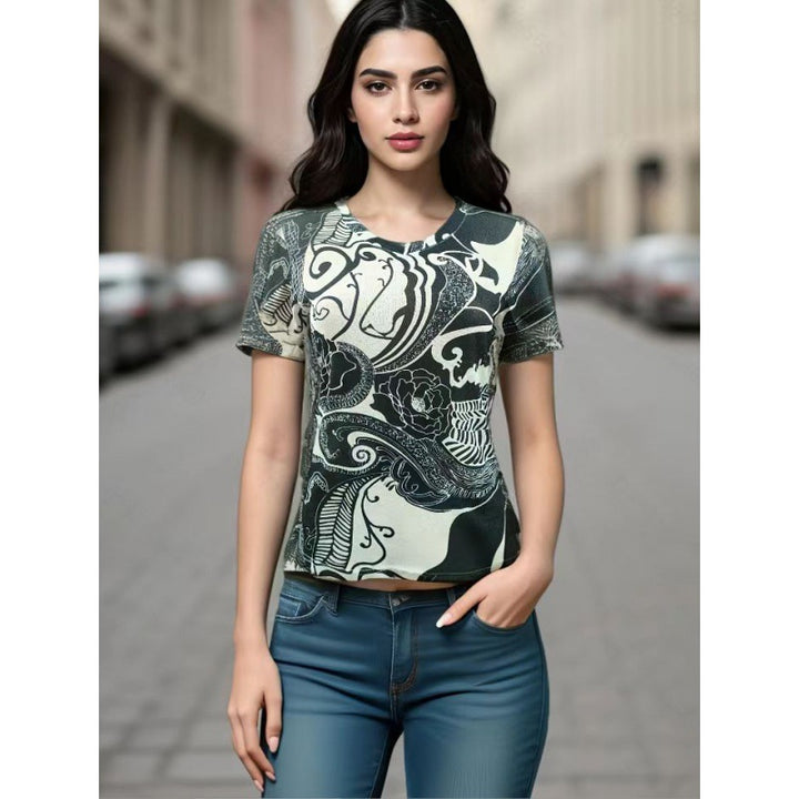 Damen T-Shirt mit kreativem Lippenmotiv und lässigem Schnitt Drune
