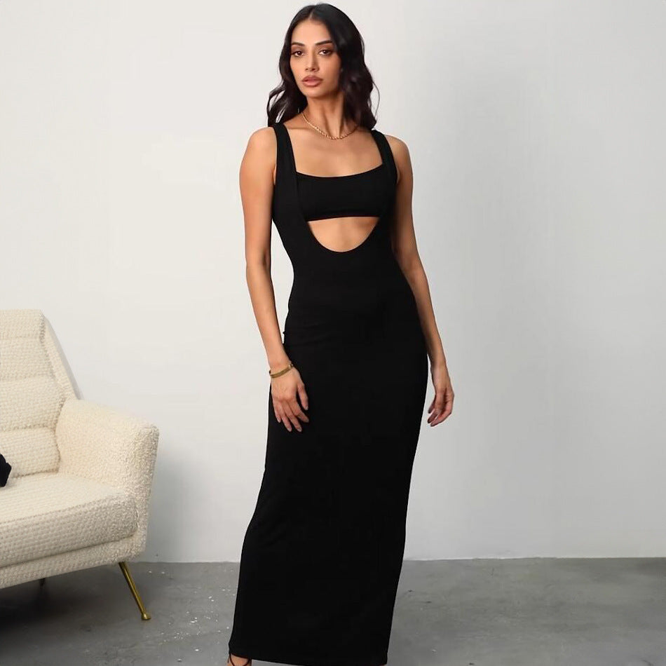 Damen figurbetontes Maxikleid mit ärmellosem Design und dezenter Drapierung Drune