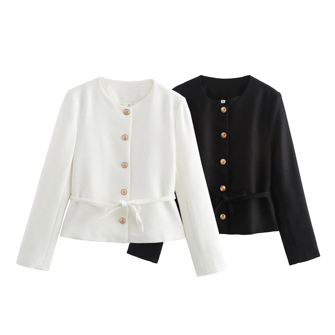 Damen stylistische Übergangsjacke mit Knopfdetails und Bindeband Drune