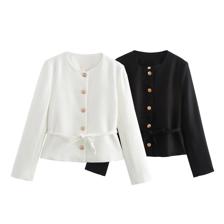 Damen stylistische Übergangsjacke mit Knopfdetails und Bindeband Drune