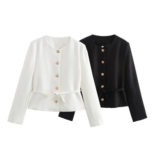 Damen stylistische Übergangsjacke mit Knopfdetails und Bindeband Drune