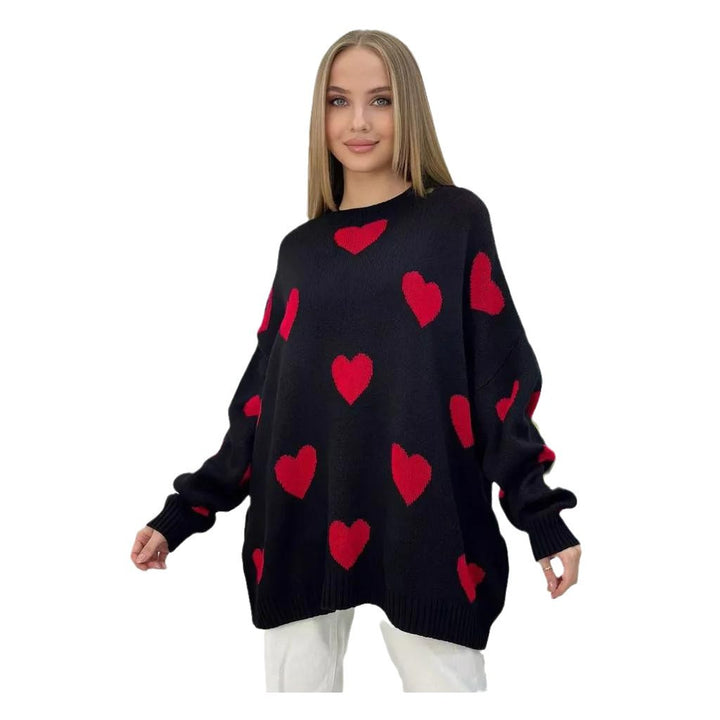 Damen Grobstrickpullover mit modischem Herzmuster und bequemer Passform Drune