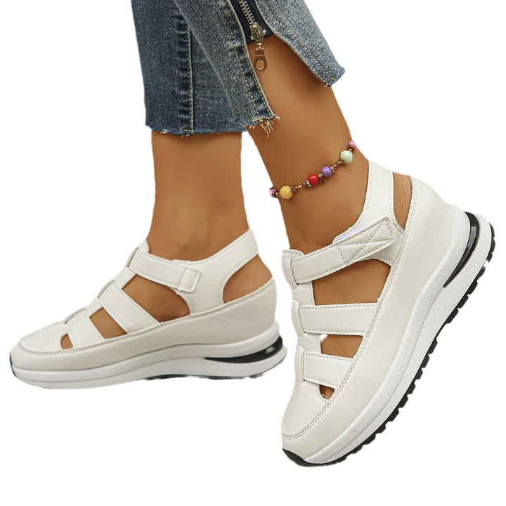 Damen nan geschlossene Riemchensandalette mit ergonomischer Keilplattform, verstellbarem Klettverschluss und rutschfester Profilsohle Drune