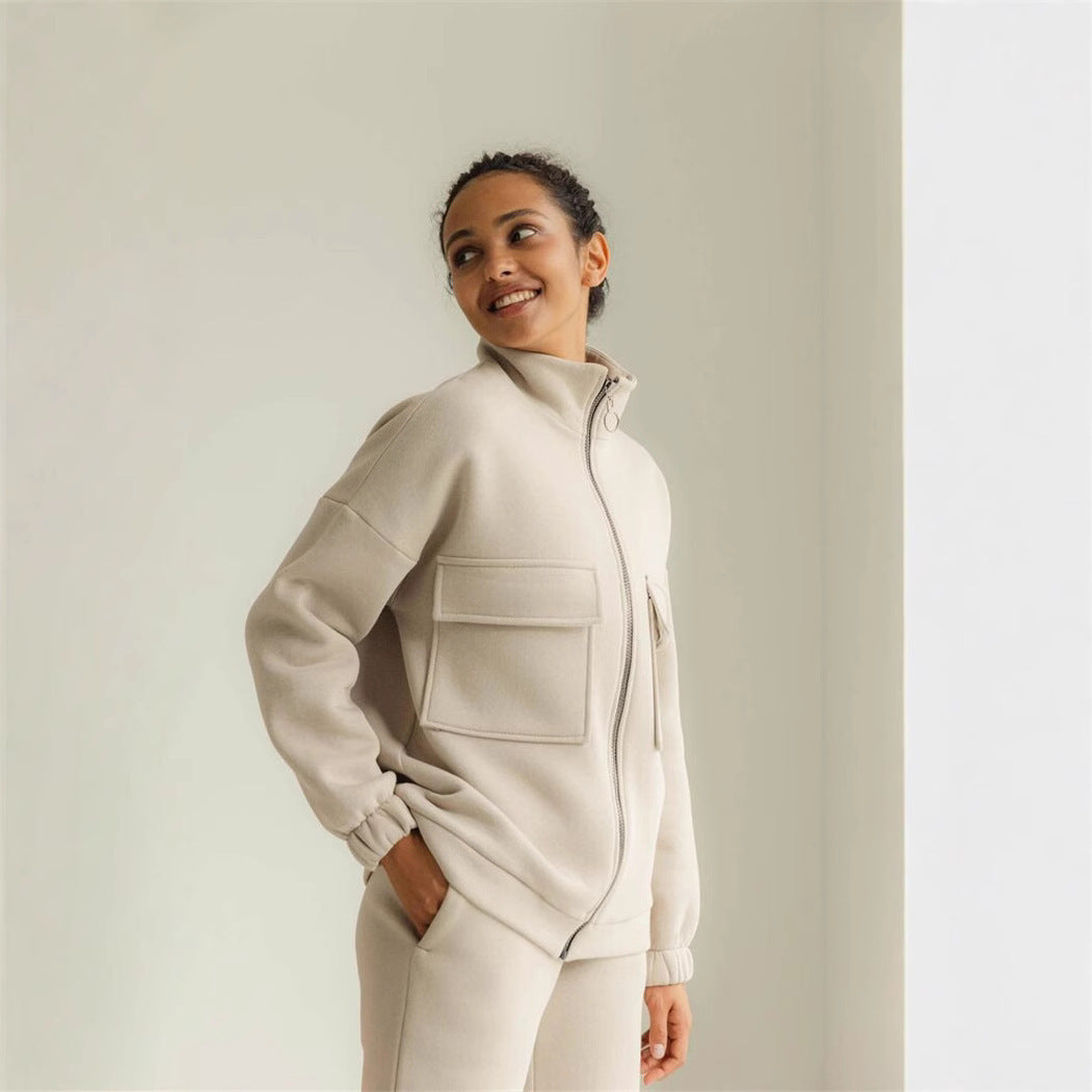 Damen Hochwertiger Kapuzenpullover mit Reißverschluss und Taschen Drune