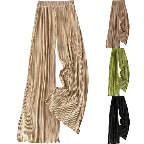 Damen plissierte Sommerhose mit hohem Bund und elastischem Taillenbund Drune