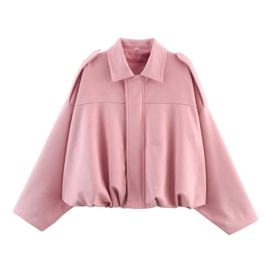 Damen nan Oversize-Kurzjacke mit Ballon-Saum, Schulterpatten und verdeckter Frontleiste Drune