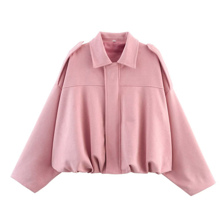 Damen nan Oversize-Kurzjacke mit Ballon-Saum, Schulterpatten und verdeckter Frontleiste Drune