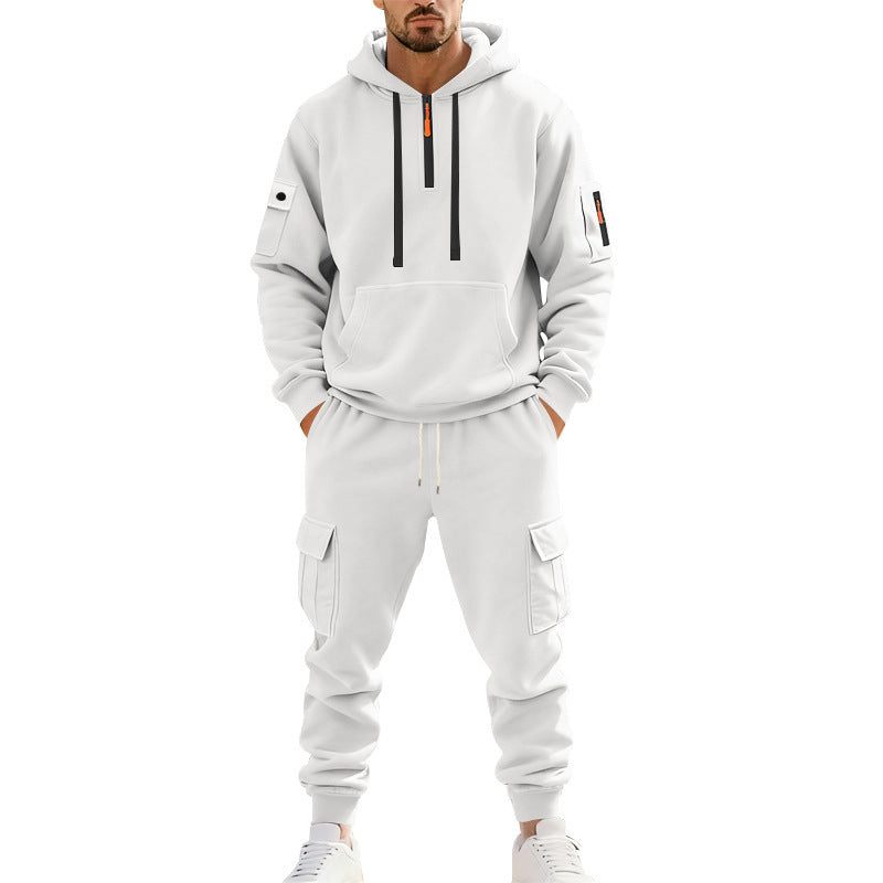 Herren nan technischer Cargo-Jogginganzug mit Halbzip, Kapuze und Mehrfachtaschen Drune
