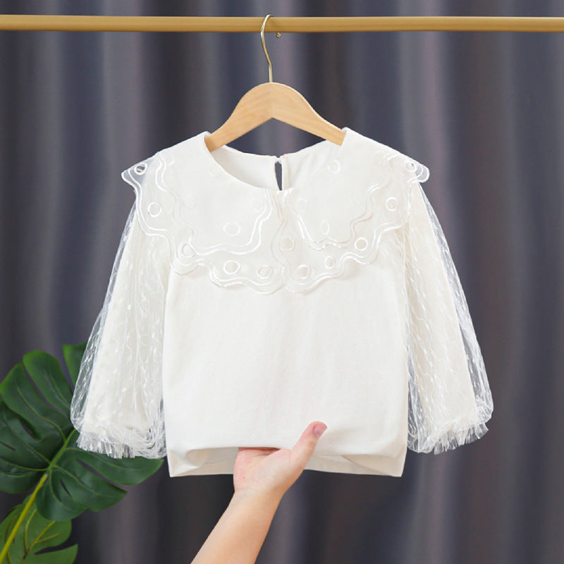 Mädchen elegante Bluse mit transparenten Tüllärmeln Drune