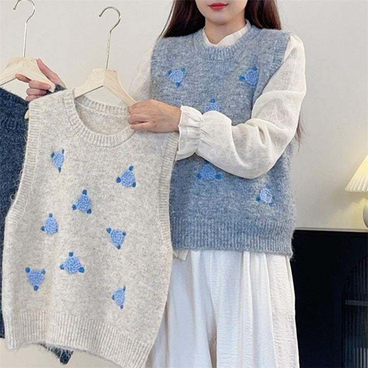 Damen Strickpullover mit floralem Muster Drune
