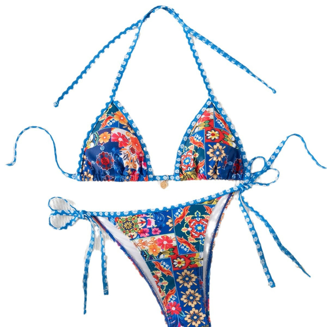 Damen Triangel-Bikini mit floralem Muster und Raffungen Drune