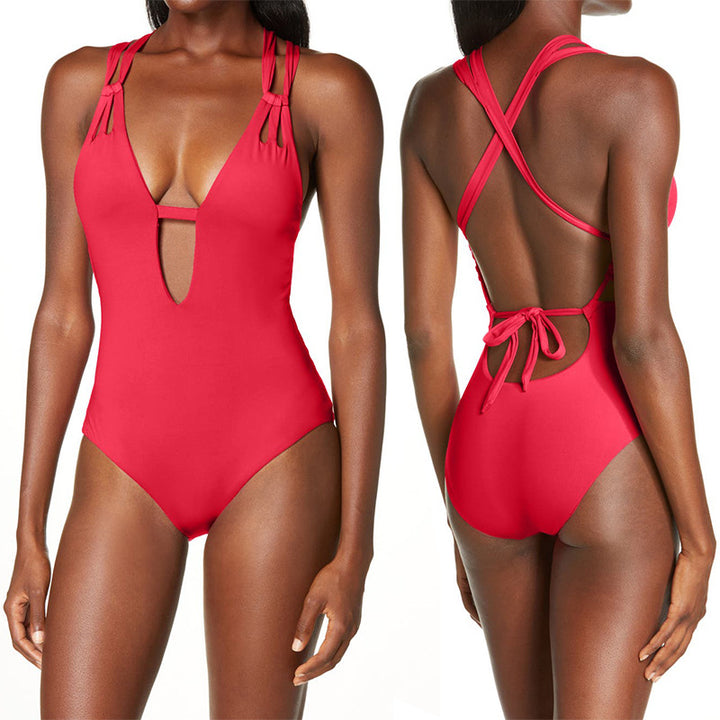 Damen Cut-Out Badeanzug mit modischen Kreuzträgern Drune