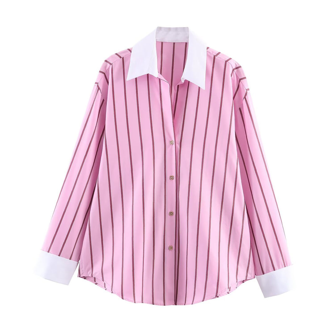 Damen nan oversized Hemd mit Kontrastkragen und Manschetten Drune