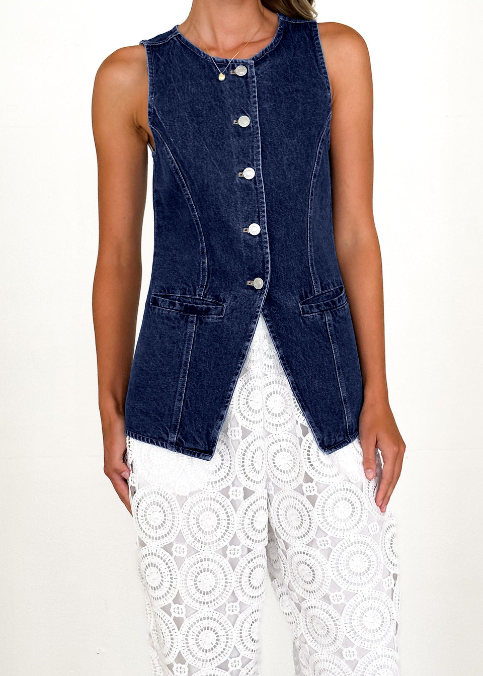 Damen Denim-Hemdjacke mit modernem Schnitt und Knopfdetails Drune