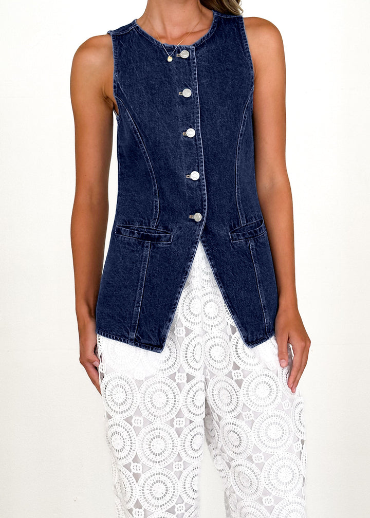 Damen Denim-Hemdjacke mit modernem Schnitt und Knopfdetails Drune