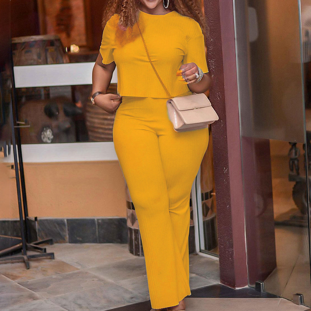 Damen lässiger Jumpsuit mit kurzem Oberteil und weitem Beinschnitt Drune