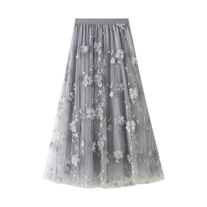 Damen Floral Bestickter Tüll Maxi Rock Drune