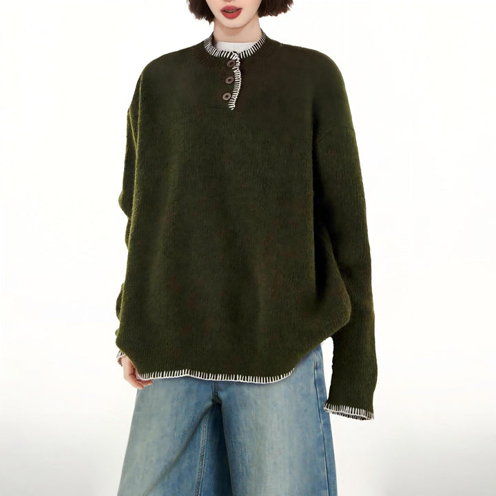 Damen Grobstrickpullover mit dekorativer Knopfleiste und lässigem Schnitt Drune