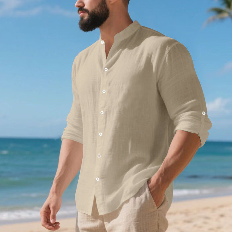 Herren lässiges Langarmhemd mit modernen Knopfdetails und strukturierter Oberfläche Drune