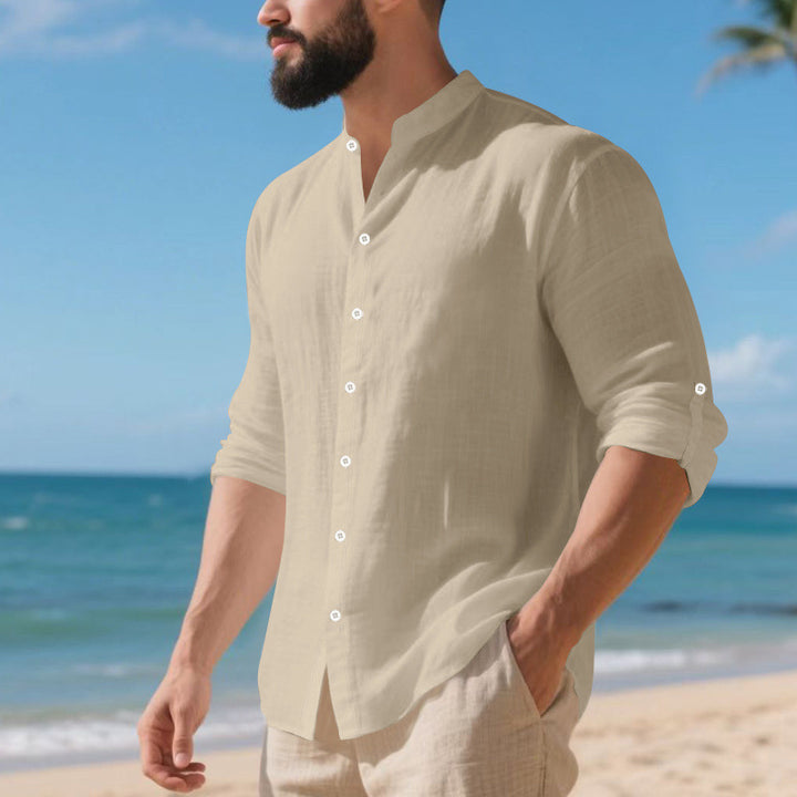 Herren lässiges Langarmhemd mit modernen Knopfdetails und strukturierter Oberfläche Drune