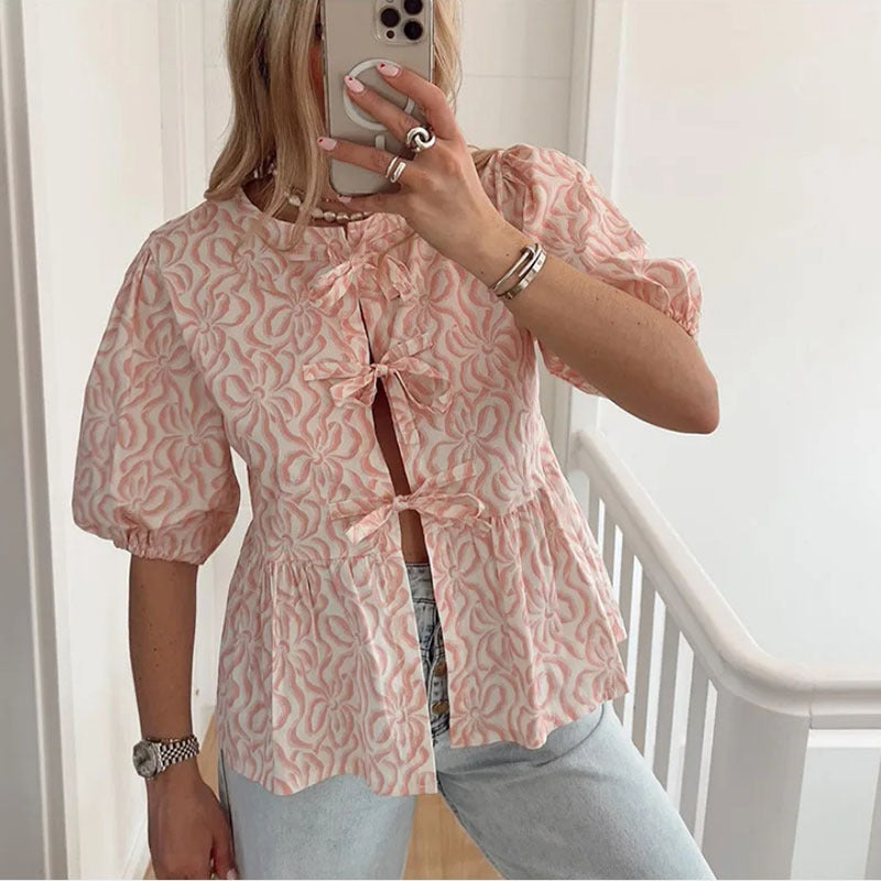 Damen Moderne Bluse mit strukturierter Spitzenoptik Drune