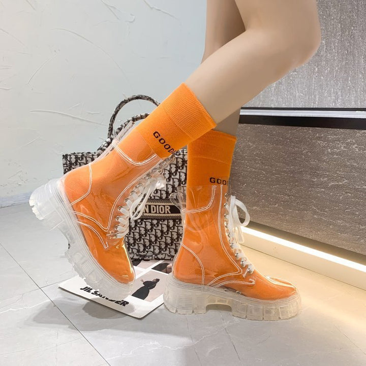 Damen Transparente Chunky Stiefel mit modischem Obermaterial und robustem Sohlenprofil Drune