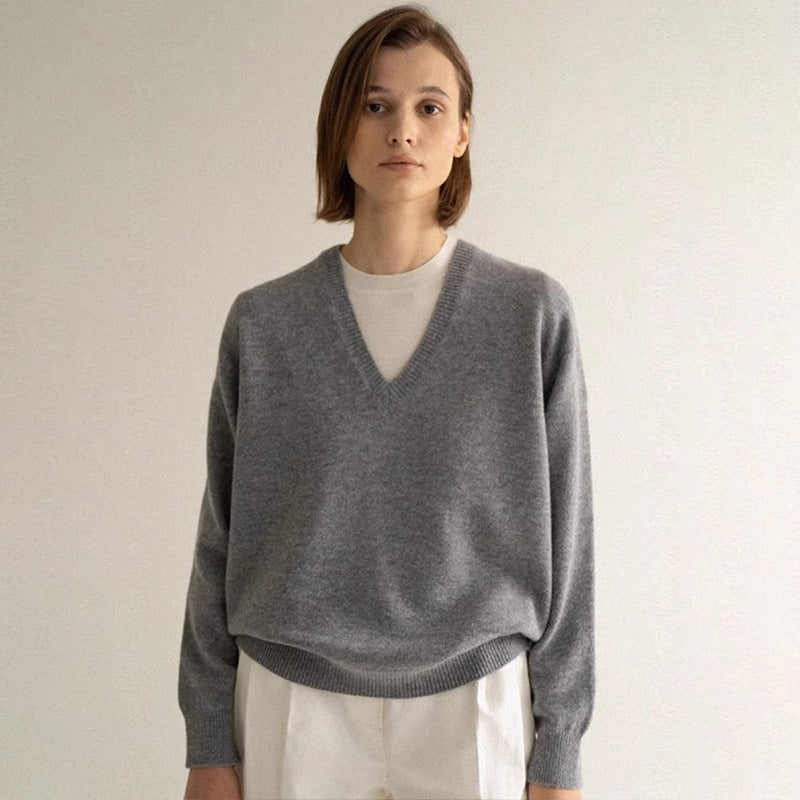 Damen lässiger V-Ausschnitt Pullover aus weichem Material Drune